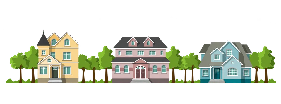 Illustration of homes and trees in a residential neighbourhood