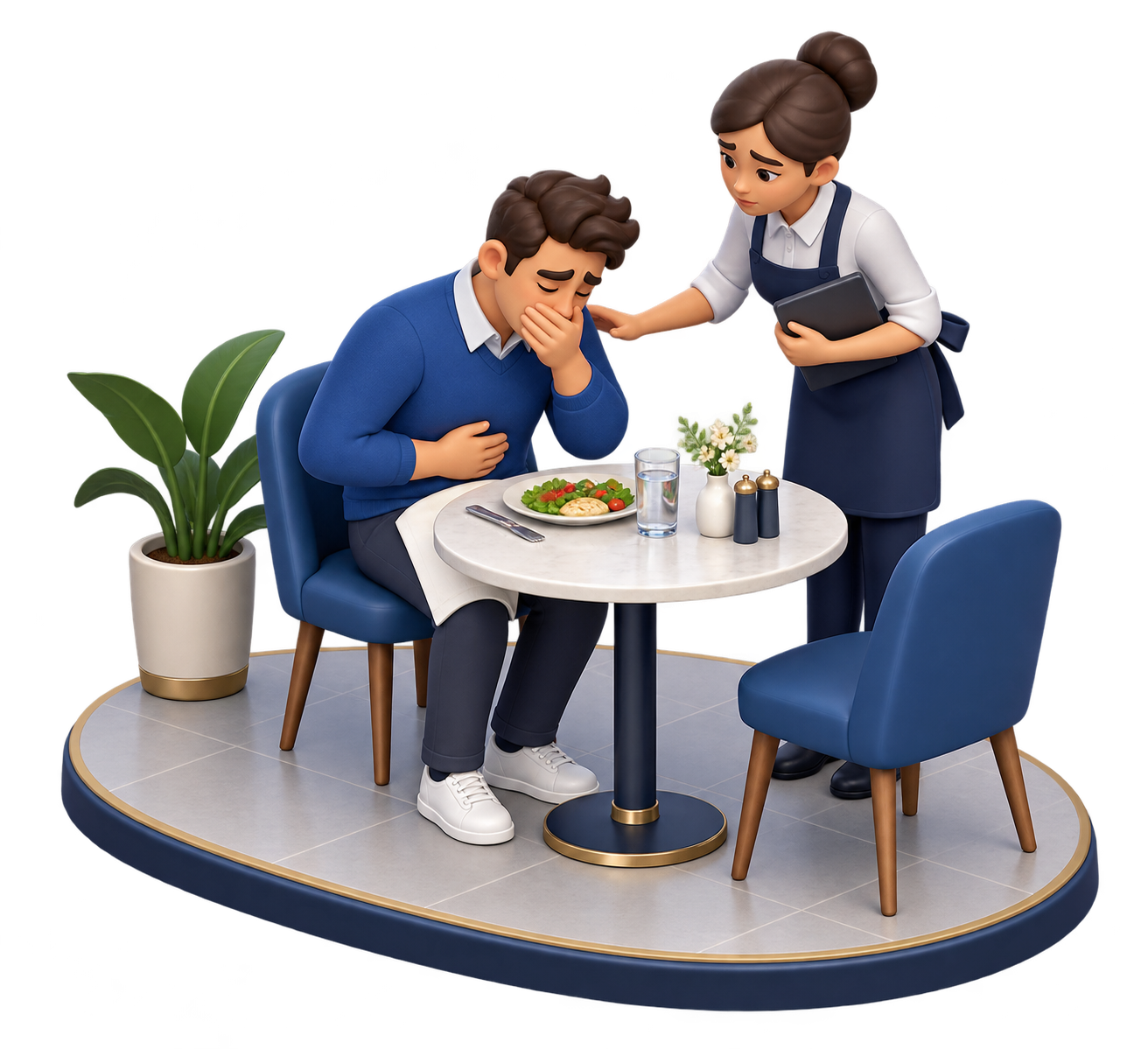 Illustration: a diner alleges illness
